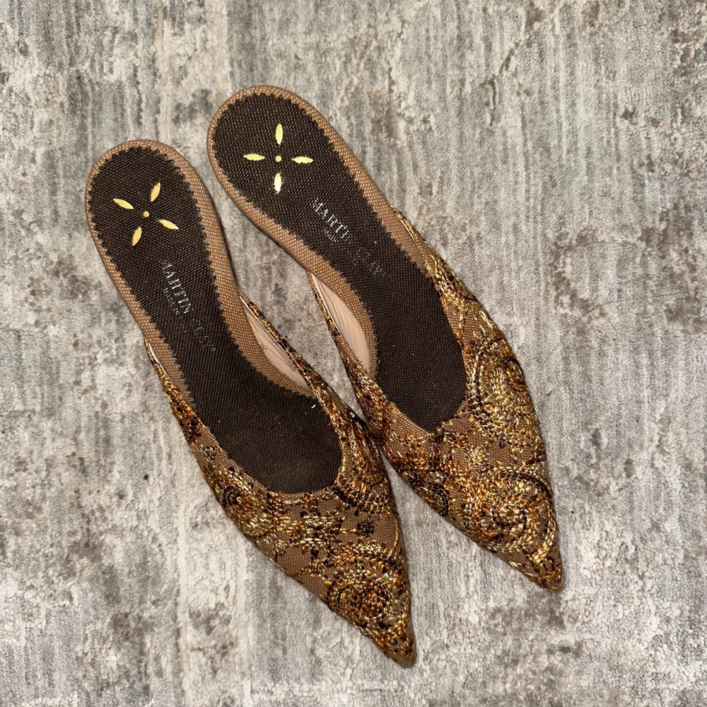 Elegant Brown Embellished Kitten Heel Mules